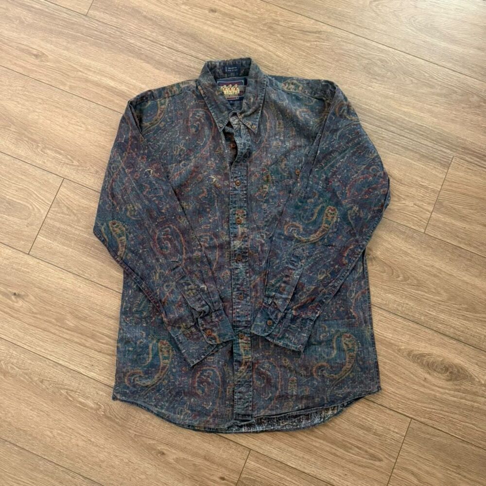 Vintage Chaps Ralph Lauren Paisley Shirt Mens M 90s Cotton Button Down Western